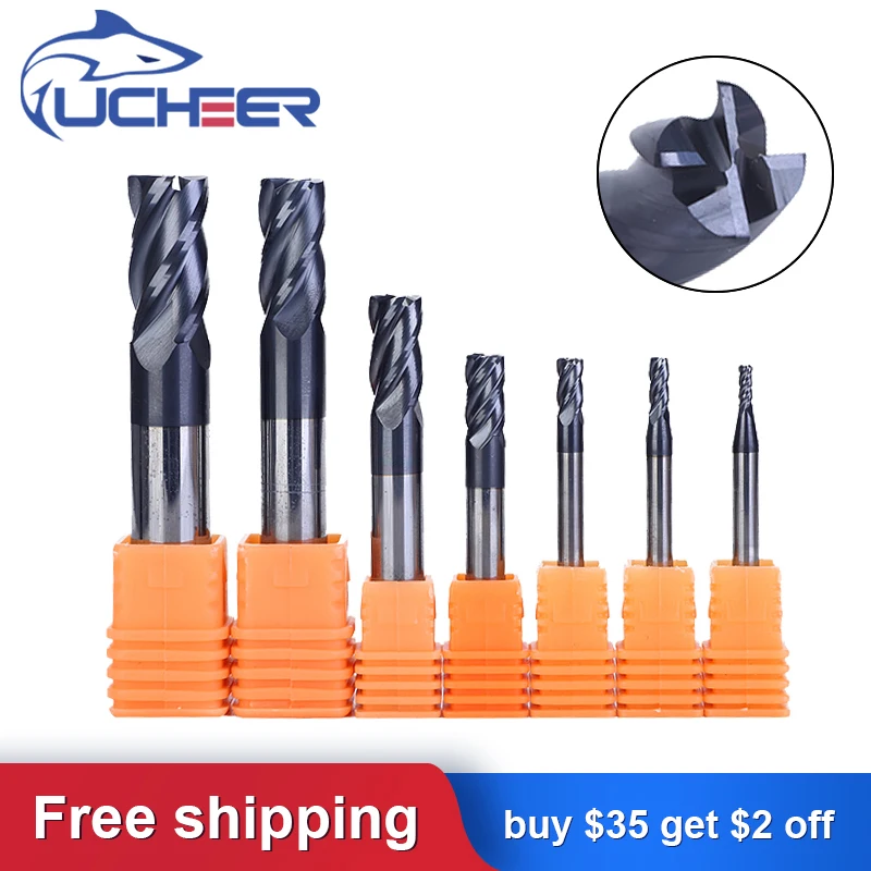 UCHEER 10/50pcs HRC45 Carbide Milling Cutter 4 Flute Machine Tools Alloy Carbide Milling Cutter End Mill CNC Machine