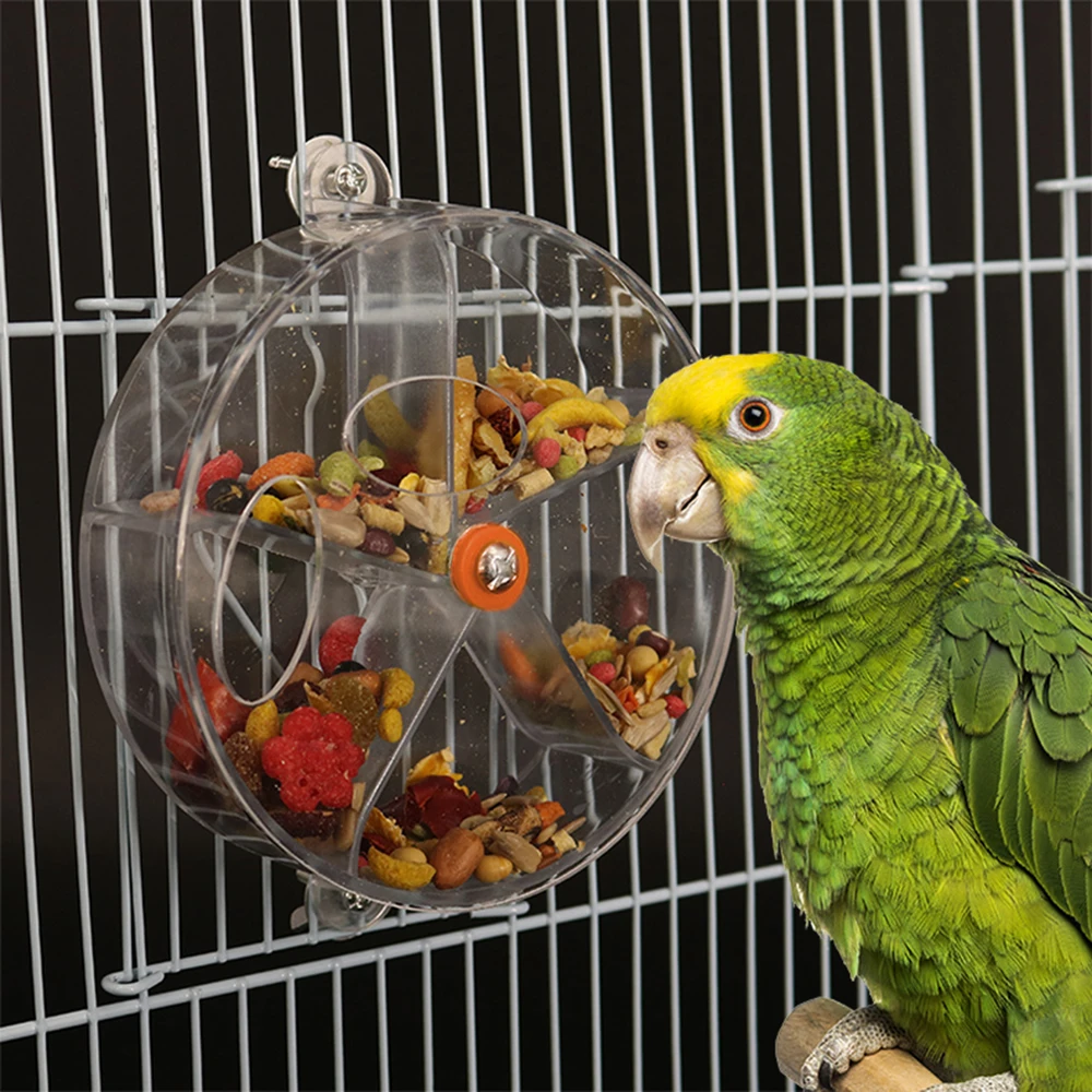 Rotate Parrot Foraging Toy Creative Chewing Bird Bite Toy Wheel Shape Birds Puzzle Feed Food Box Parakeet Cockatiel Conure