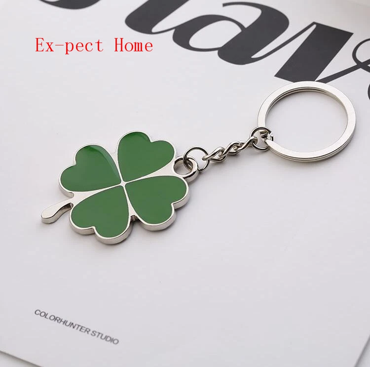 FREE SHIPPING BY DHL 200pcs/lot New Cute Metal Four Leaf Clover Keychains with Rhinestone Lucky Leaf Keyrings Gifts