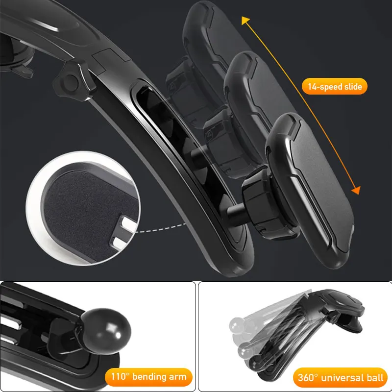 SEAMETAL Car Dashboard Phone Holder Slide Adjustment Stable Phone Mount Anti Shake Suction Cup Auto Phone Navigation Support