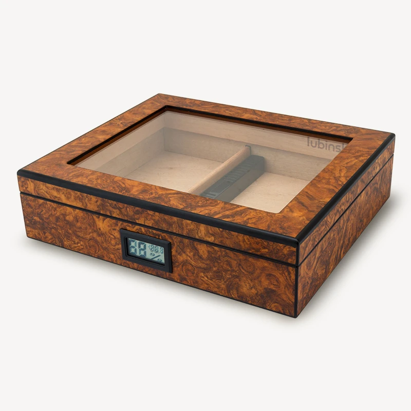 LUBINSKI Cedar Wood Cigar Travel Humidor Box Portable Cigar Case with Humidifier Hygrometer Glass Top Cigar Humidor Box CH-027