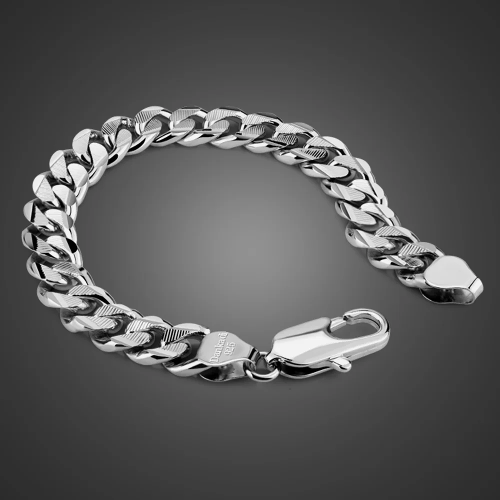 

Solid 925 Sterling Silver 10mm Bracelet for Women Men Link Chain Thick Insert Punk Wristband Stylish Casual Bangle Jewelry