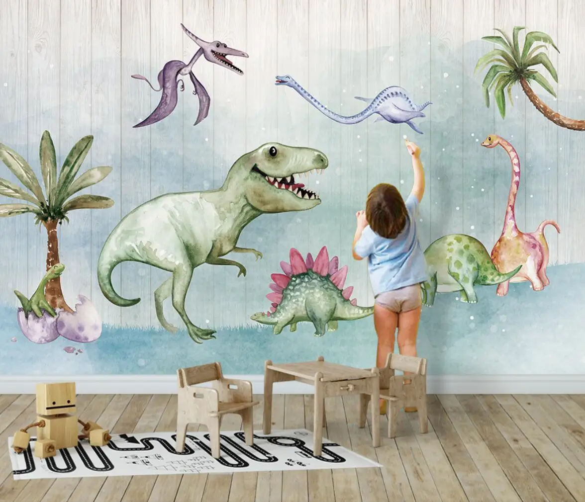British style modern hand-painted plant leaves dinosaur light luxury minimalist background wall paper custom mural Wall Paper
