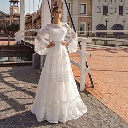 Vintage Boho Wedding Dress For Bride Custom Flare Long Sleeve Elegant Bridal Gown Lace Applique A Line Plus Size Robe De Mariee