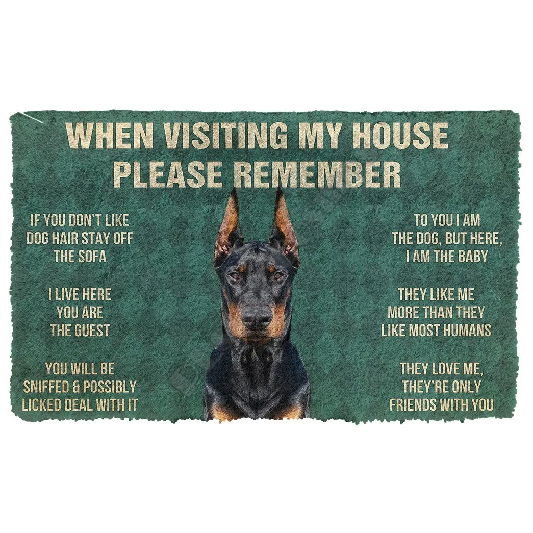 3D Si prega di ricordare Doberman Pinscher Dogs House Regole Zerbino Tappetini per porte antiscivolo Decor Portico Zerbino