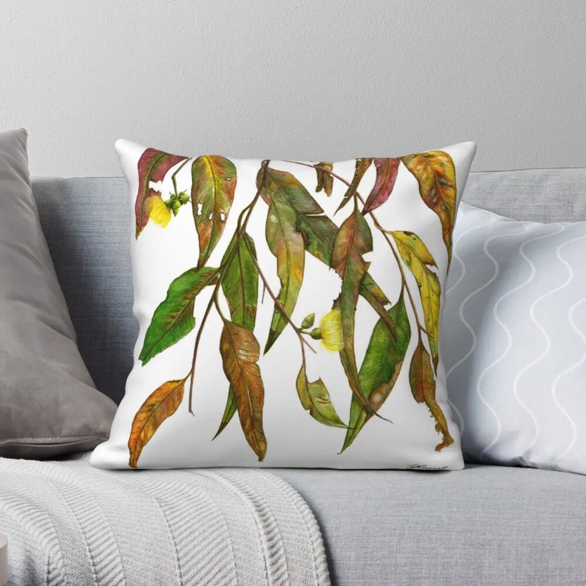 

Australian Gum Leaves Square Pillowcase Polyester Linen Velvet Pattern Zip Decor Pillow Case Home Cushion Cover