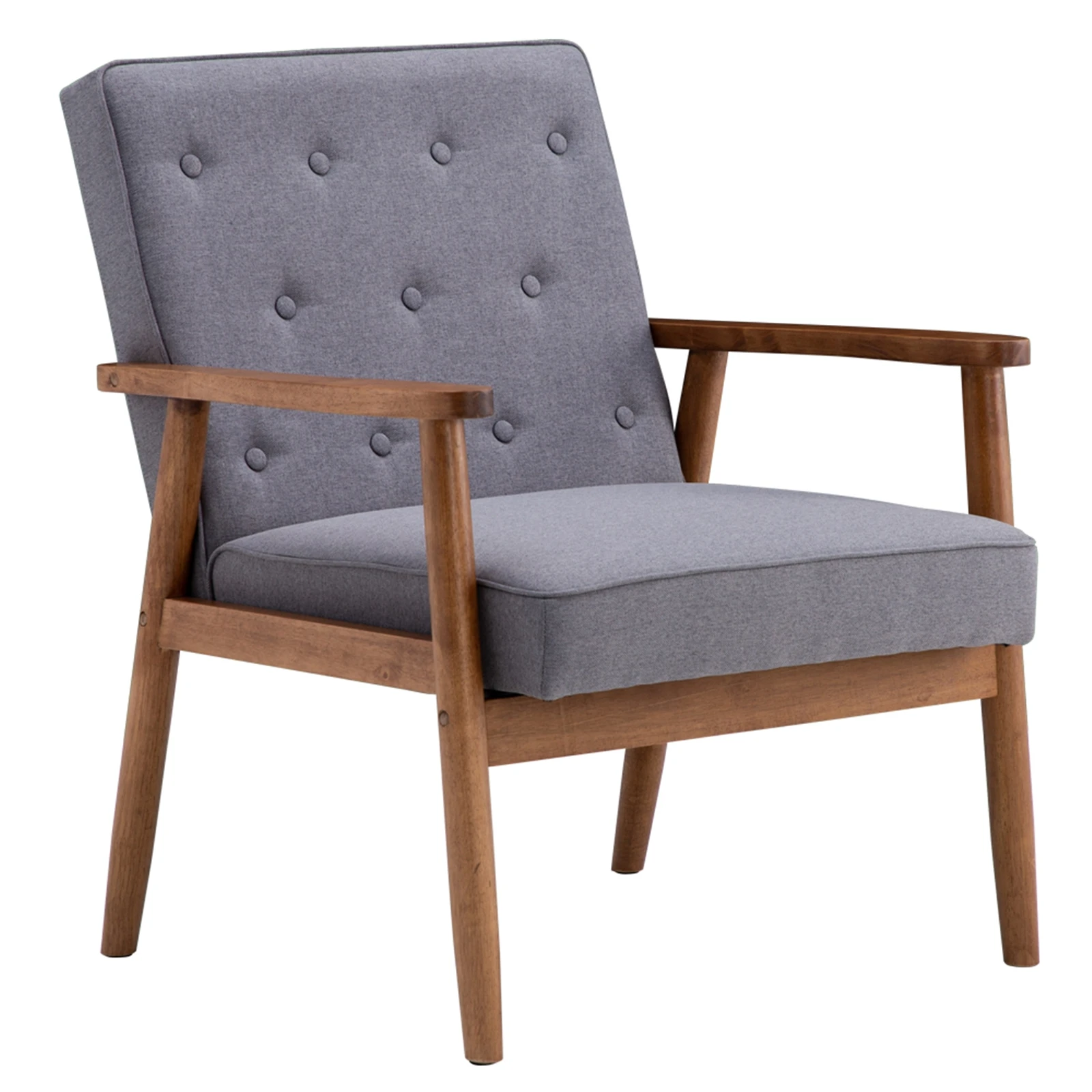 (75 x 69 x 84)cm Retro Modern Wooden Single Chair  Grey Fabric US Warehouse In Stock