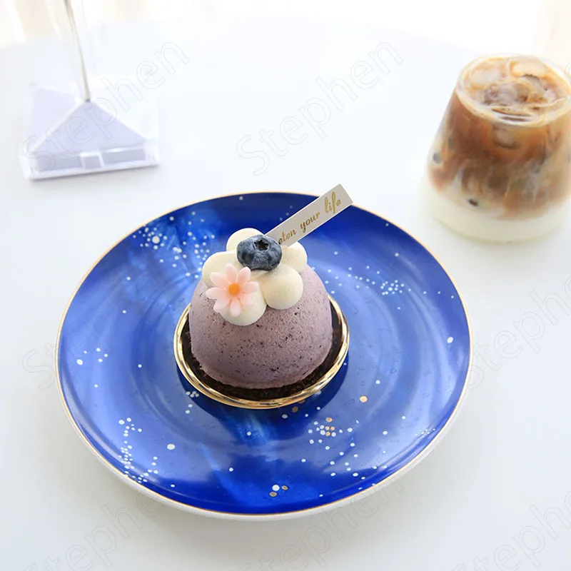 Fantasy Blue Starry Sky Ceramic Plate Nordic Modern Afternoon Tea Cake Dessert Plate Snacks Fruit Dish Creative Juice Glass Cup