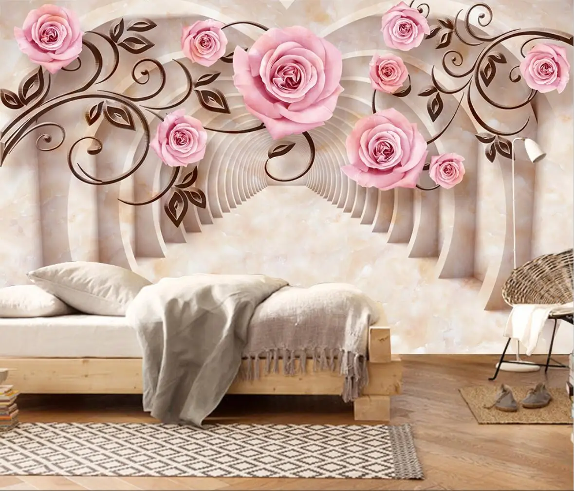 

Custom wallpaper marble mural 3D stereo stone TV sofa background wall paper home decoration rose flower painting 3d wallpaper