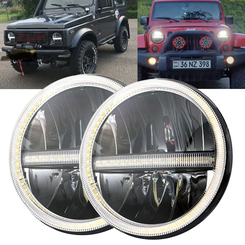 

Pair7 Inch LED DRL Headlight For Jeep Wrangler JK TJ For Hummer H1 H2 12V 24V For Suzuki Samurai Lada 4x4 urban Niva.