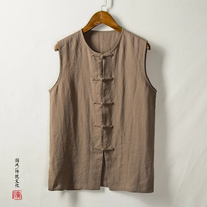 Traditional Chinese Clothing for Men Cotton Linen Vests Sleeveless Waistcoat Casual Kung Fu Tai Chi Tang Suit Style Tops CN-130