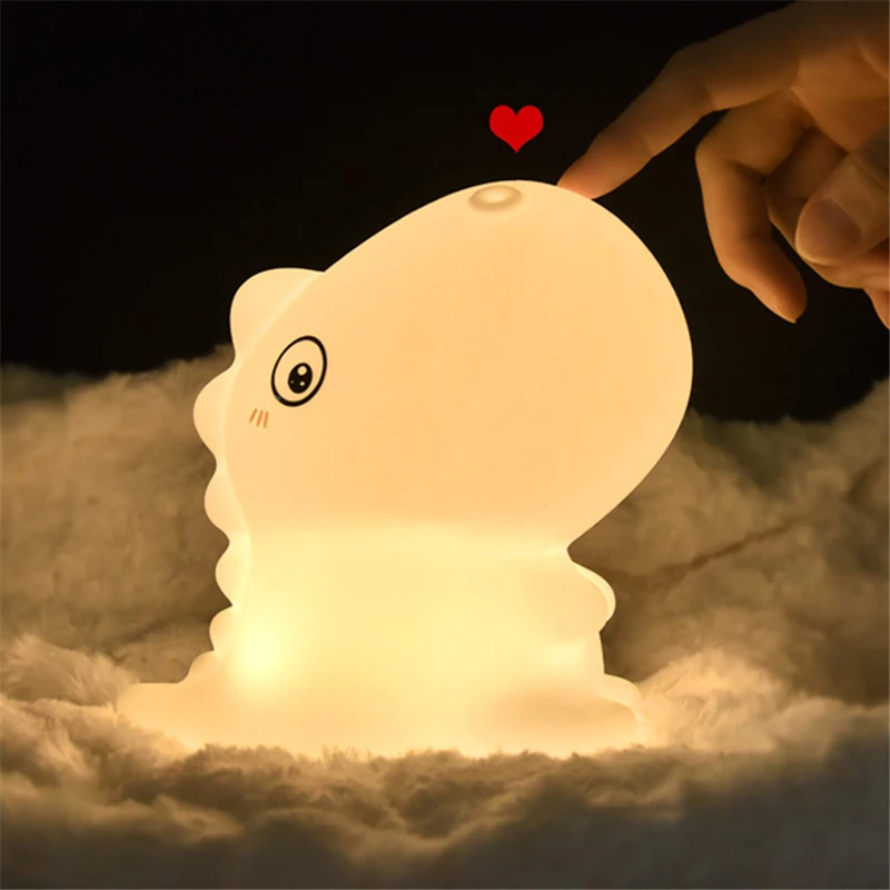 GEEKFUN Table Lamp Silicone LED Night Light Cartoon Dinosaur USB Touch Sensor Light Atmosphere Beside Kids Baby Gift Moon Lamp