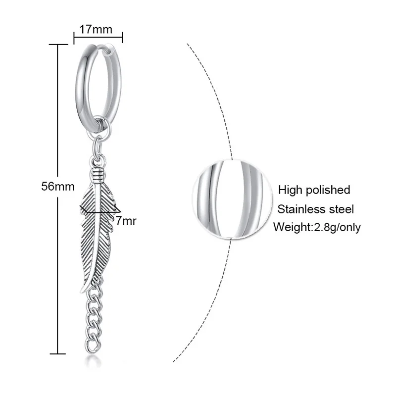 Vnox 1 Piece Punk Geometric Dangle Earrings for Men Women,Stainless Steel Gothic Rock Hinged Hoop Earrings,Ear Clip Jewelry