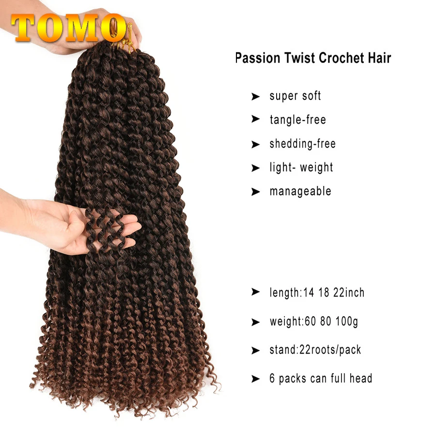 TOMO Passion Twist Hair 14 18 22 Inch Long Water Wave Crochet Braids Synthetic Braiding Hair Bohemian Twist Hair Extensions