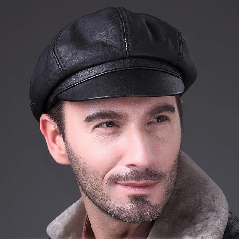 2024 Autumn/Winter Genuine Leather Cap Unisex Stylish Fashion Outdoors Keep Warm Hat Casual Black Driving Hat Pumpkin Cap