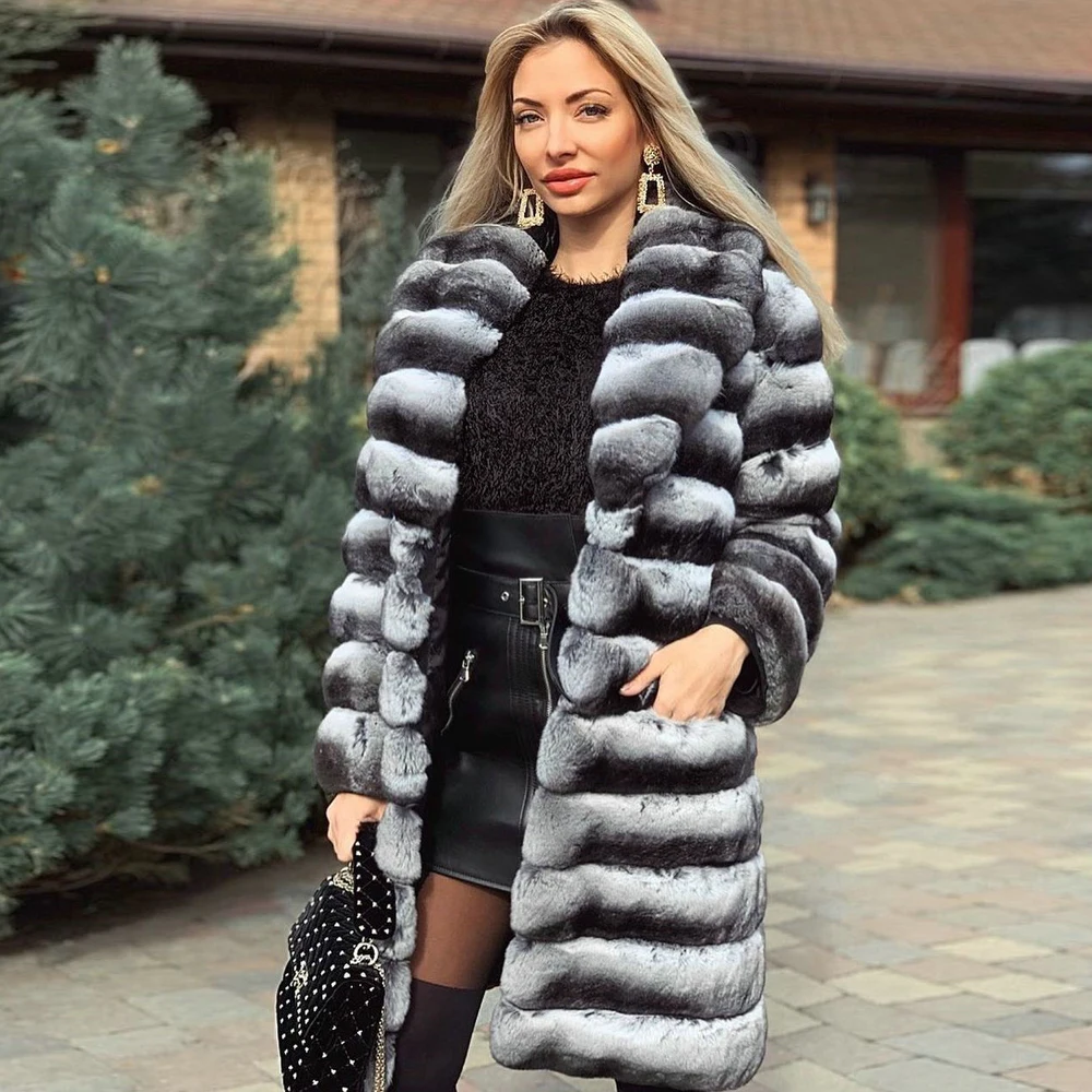 Women Natural Rex Rabbit Fur Coat Winter Fashion Long Fur Overcoat 2022 New Trendy Genuine Rex Rabbit Fur Coats Outwear Female