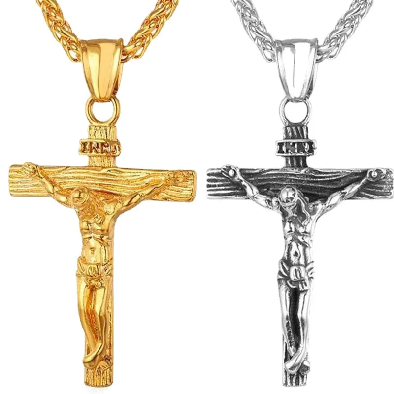 Fashionable Simple And Wild Trend Easter Jesus Cross Pendant Necklace Christian Character Necklace Best Gift For Men And Women