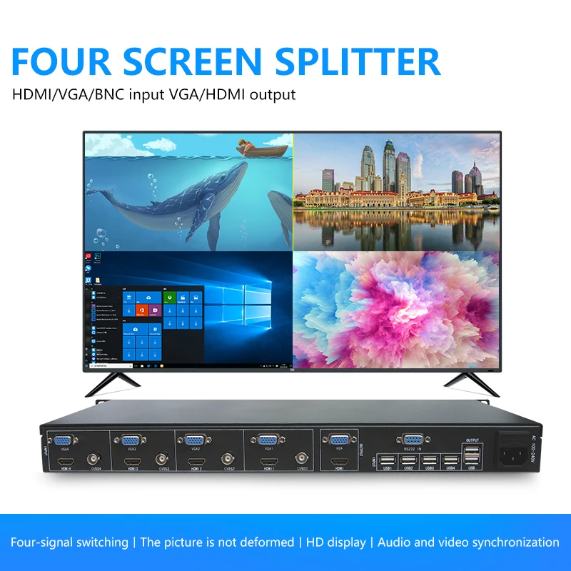 Kvm Hd Switch 4X1 Quad Multi Viewer 4 In 1 Uit Hd Bnc Vga Tv Processor Scherm Multi Viewer Voor 4 Pc Delen Muis Toetsenbord