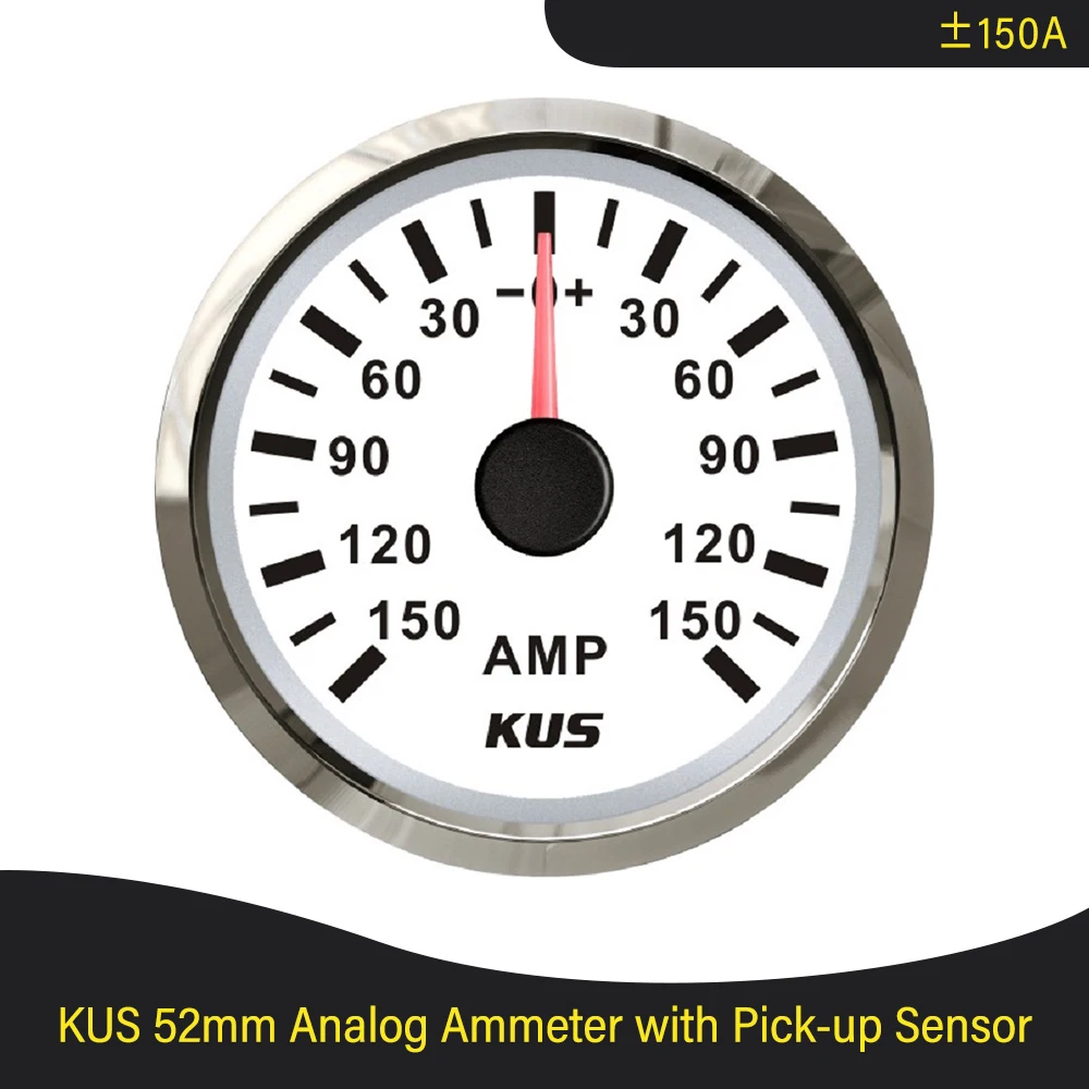 KUS 52mm Universal Boat Car Ammeter AMP Meter 50A 80A 150A with Current Shunt Pick-up Unit Red Yellow available Backlight