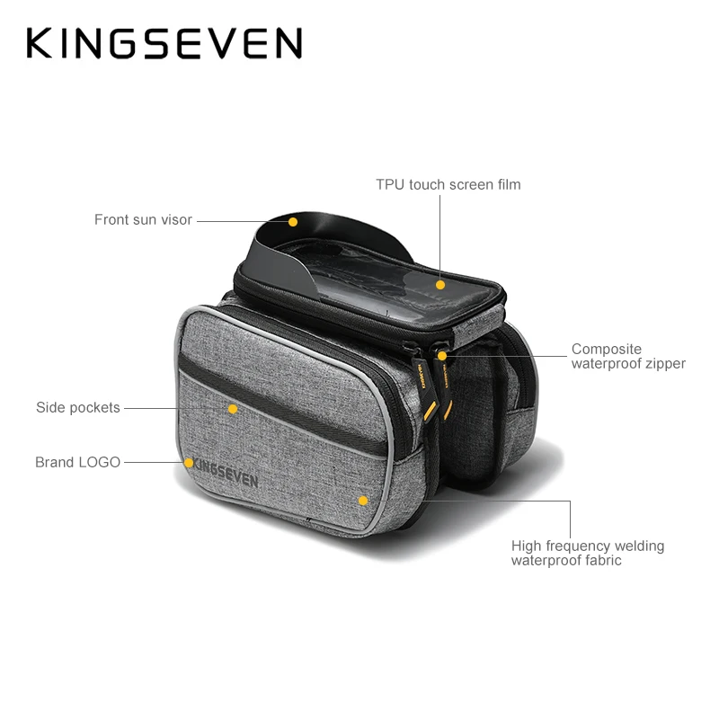 KINGSEVEN-Saco Frontal de Bicicleta Impermeável, Tela Sensível Ao Toque, Saco Do Telefone Do Ciclismo, Quadro Tubo Superior, Montanha e Estrada, 1.4L