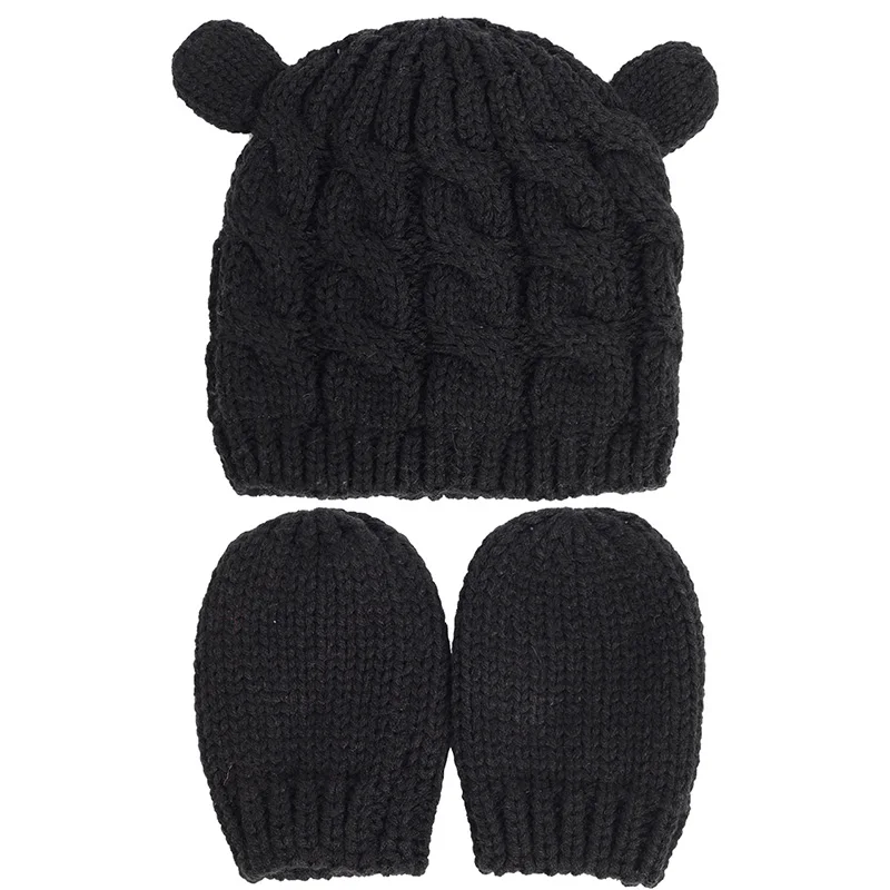 2 PCS Pure Color Baby Kids Girls Boys Winter Warm Knit Hat 2021 New Cute Glove Lovely Beanie Cap Set 0-18 Month