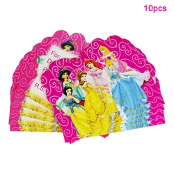 10Pcs Disney Six princess Theme Pink Party Invitation Card Kids Birthday Party decoration Baby Shower Supplies Party Favors