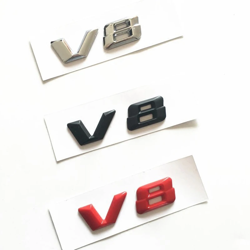 Car Styling Refitting Sticker Black Red Chrome 3D Sharp Font Letters V8 V12 Emblem Badge for Fender Side Logo