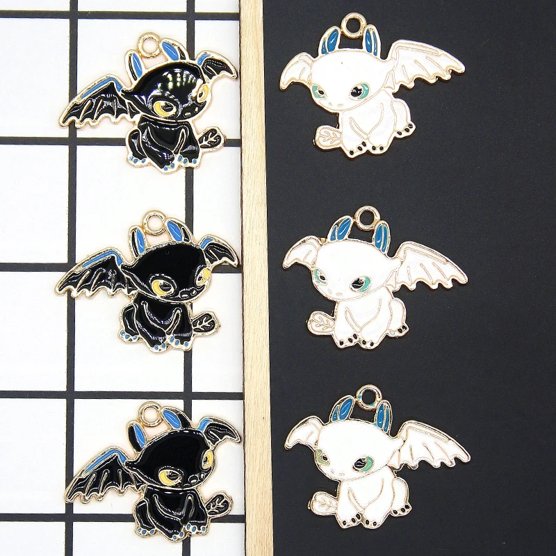 10pcs Angel Demon Enamel Alloy Cartoon Animals Charms Training Dragon Pendant Dangles DIY Earring Keychain Jewelry Finding XL890