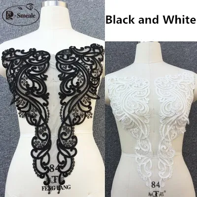 1Piece Ivory White Black Lace Applique Neckline Collar Appliques Embroidery Lace Trim Fabric Cloth Sewing Patchwork DIY RS1400