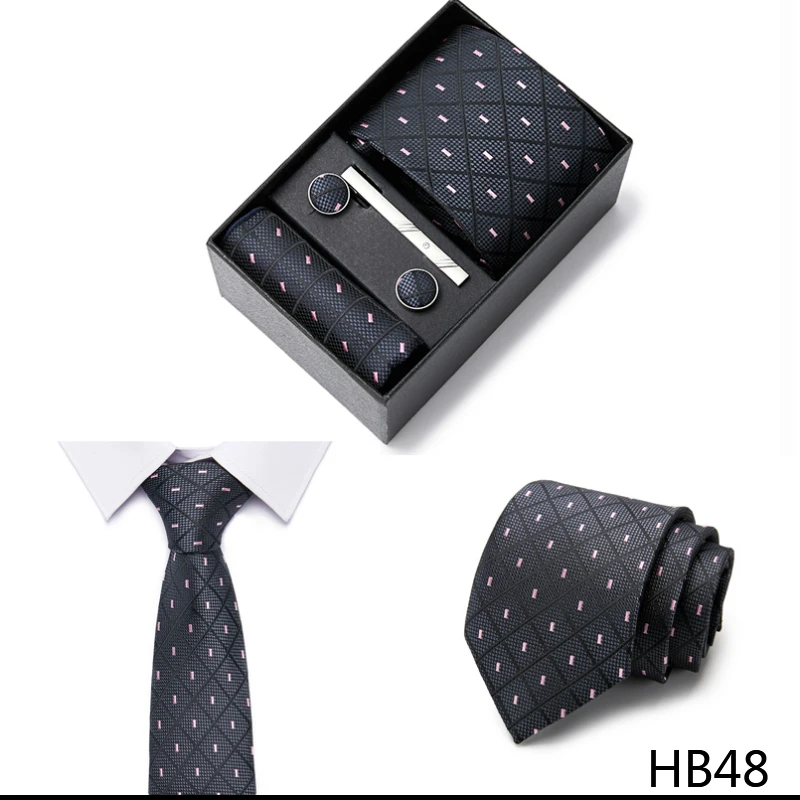 2023 neue Stil Hochzeit Geschenk Krawatte Für Männer Krawatte Box Anzug Zubehör Solide Blaue Krawatte Einstecktücher Manschettenknopf Set – Detail 14
