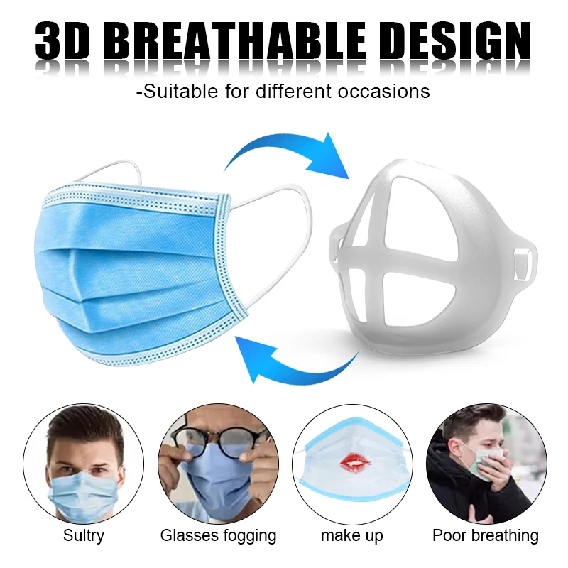 Summer 3D Mouth Mask Support Breathing Assist Help Mask Inner Cushion Bracket Food Grade Silicone Mask Holder Breathable Valve