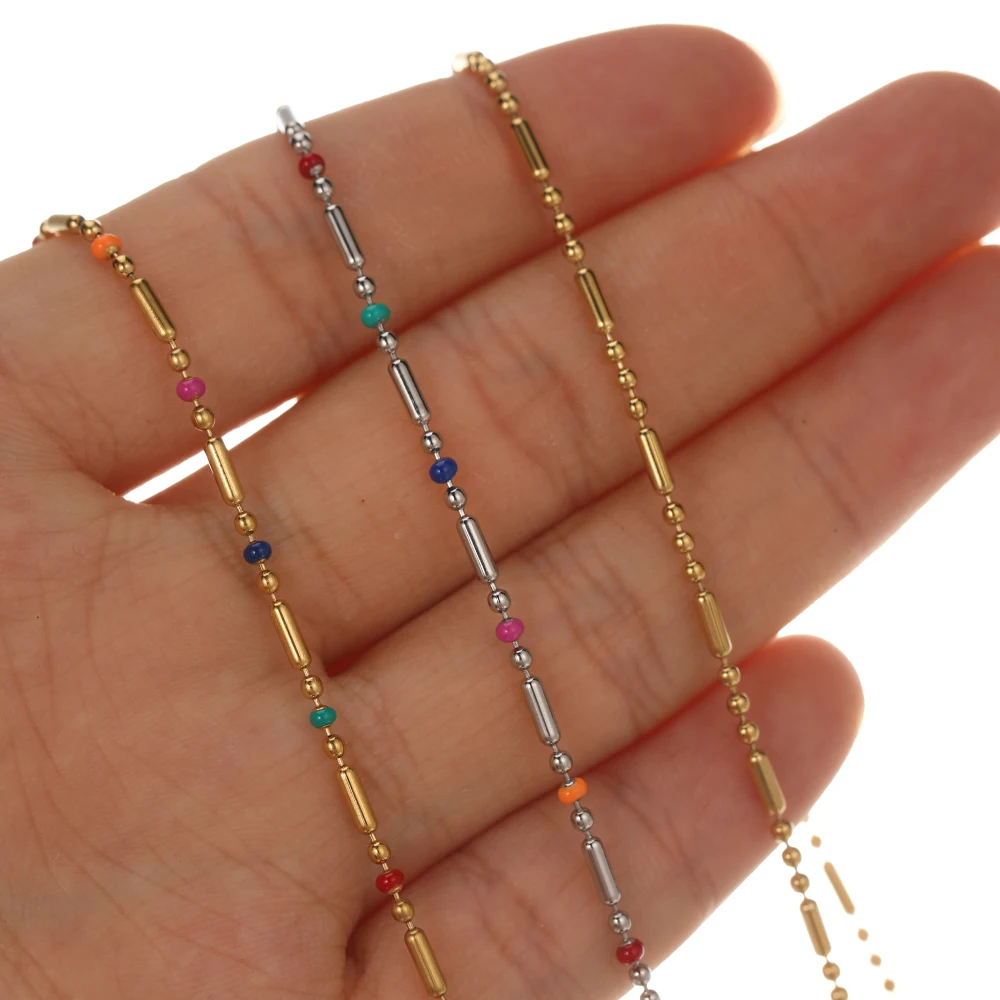1 Meter Stainless Steel Colorful Enamel Beads Ball Link Chains DIY Jewelry Making Necklace Bracelets Anklets Findings In Bluk