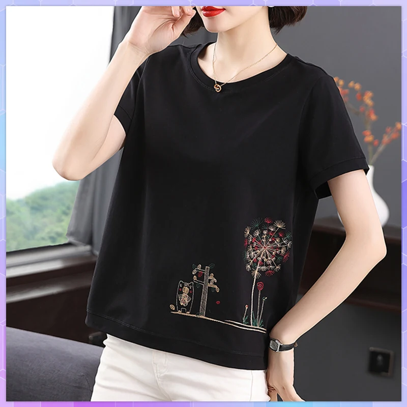 Dandelion Print Oversized T-shirt Women Cotton Tee Shirt Summer Casual Short Sleeve T-Shirts Lady  Top Female Plus Size 4XL