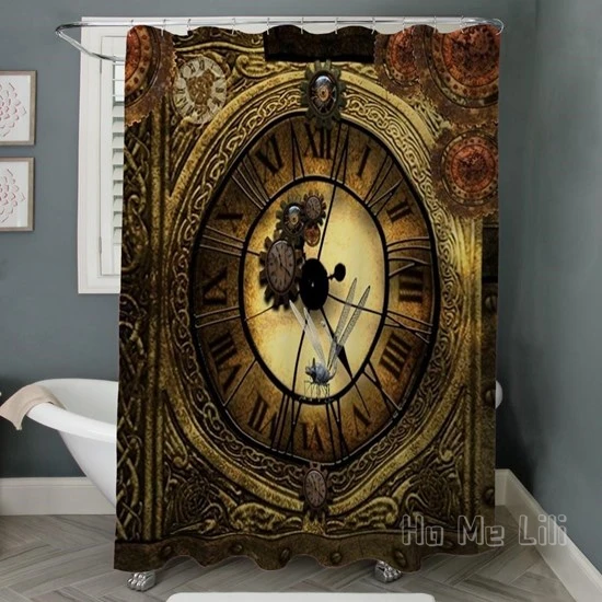 Wonderful Steampunk Desisgn Clocks And Gears Shower Curtain Bathroom Accessories