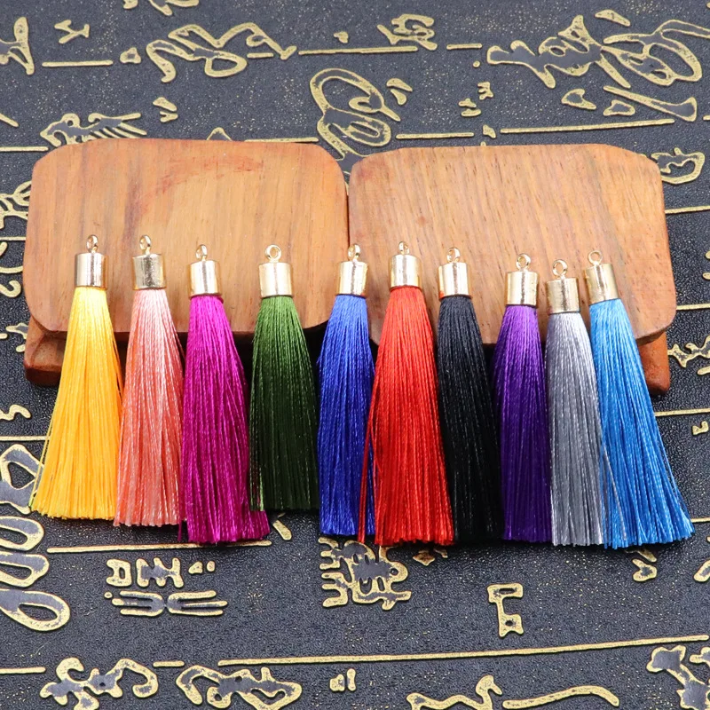 10pcs 6cm Alloy Metal Caps Small Tassel Fringe Pendant DIY Crafts Jewelry Curtain Hang Ice Silk Tassel Trim Key Decor Materials