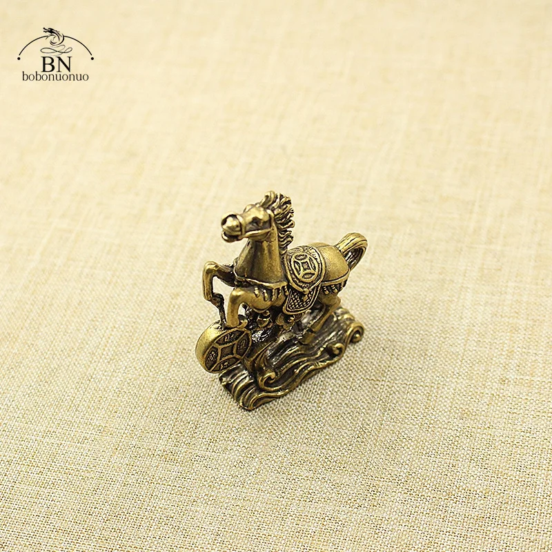 Solid Brass Lucky Coins Horse Small Statue Tea Pets Table Ornaments Vintage Copper Chinese Zodiac Animal Feng Shui Decors view 4