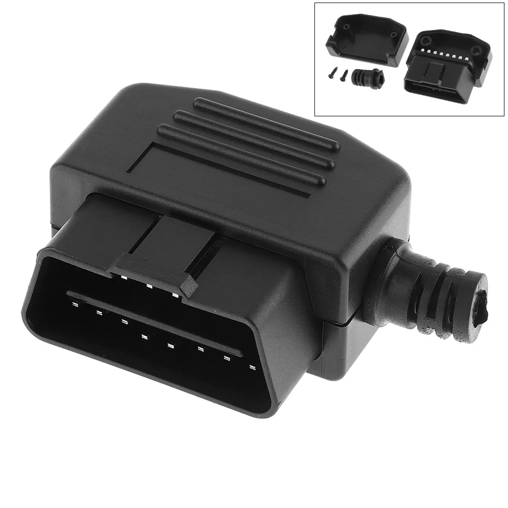 OBD II OBD2 L Type 16 Pin Male Auto Car Connector Cable Wire Sockets Connector Plug with Shell and Screw