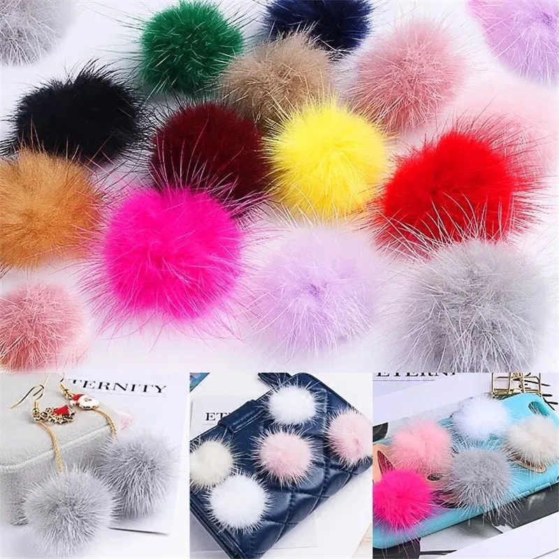 10pc 25mm Diy Pompon imitacja norki futrzaste kulki pompony na brelok do kluczy z obręczą buty kapelusze puszyste Pom Pom Diy rzemiosło akcesoria materiał