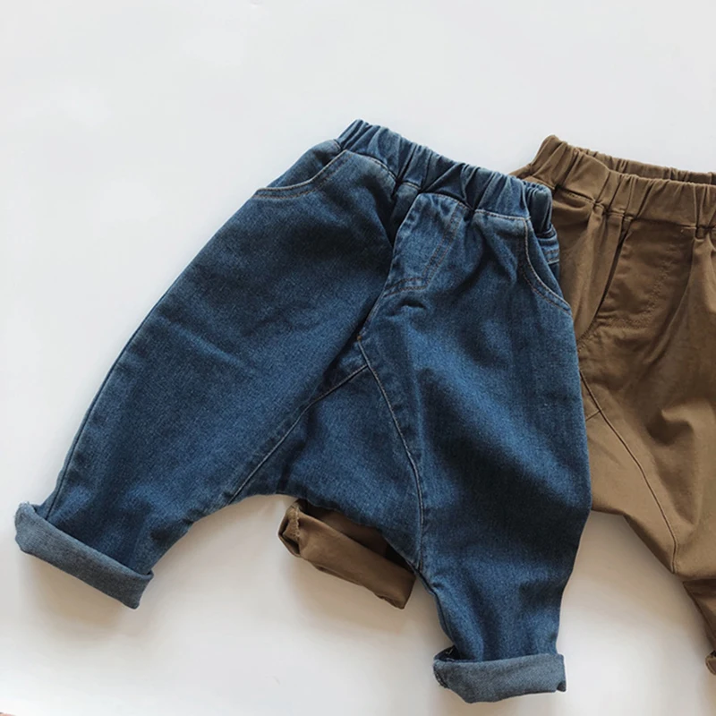 Korean Style Baby Boys Girls Cowboy Pants Kids Casual Elastic Waist Pant Children\'s Clothing Autumn Baby Boys Girls Jeans