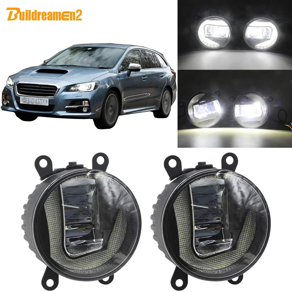 

Buildreamen2 For Subaru Levorg 2014-2018 Car LED Projector Fog Light + DRL Daytime Running Lamp White 90mm Round 12V