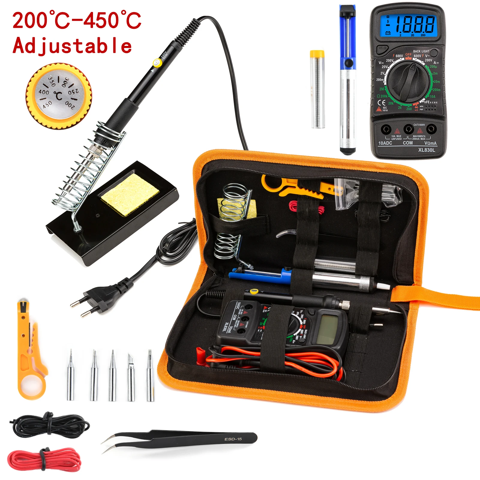 CAUTIN Soldering iron with Digital multimeter kit Adjustable Temperature Auto Ranging AC/DC tester multimetro Welding Tool Kits