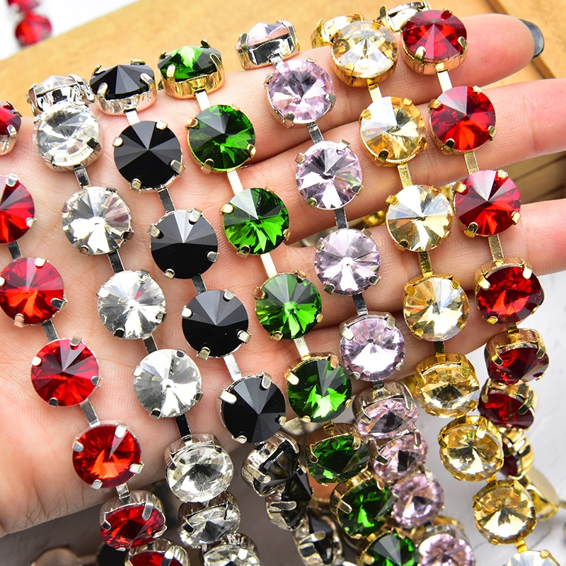 Handmade 12mm Round Satellite Rhinestone Welding Claw Chain Sew on Crystal Trimming DIY Jewelry Clothing Shoe Bag Decoration