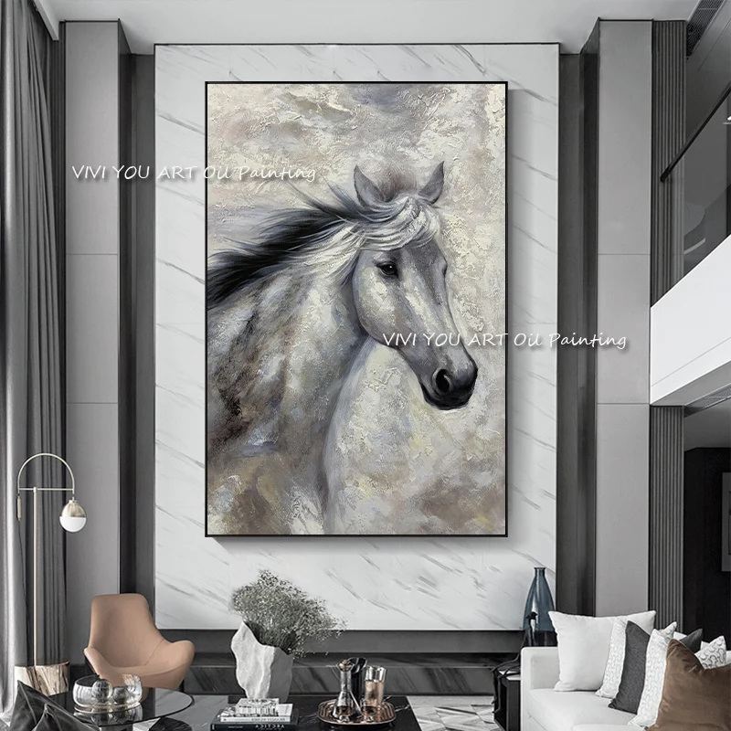 The Hot Handmade Run Horse Oil Painting On Canvas Creative Gray Wall Art Picture For Office Home Decoration Animal No Framed