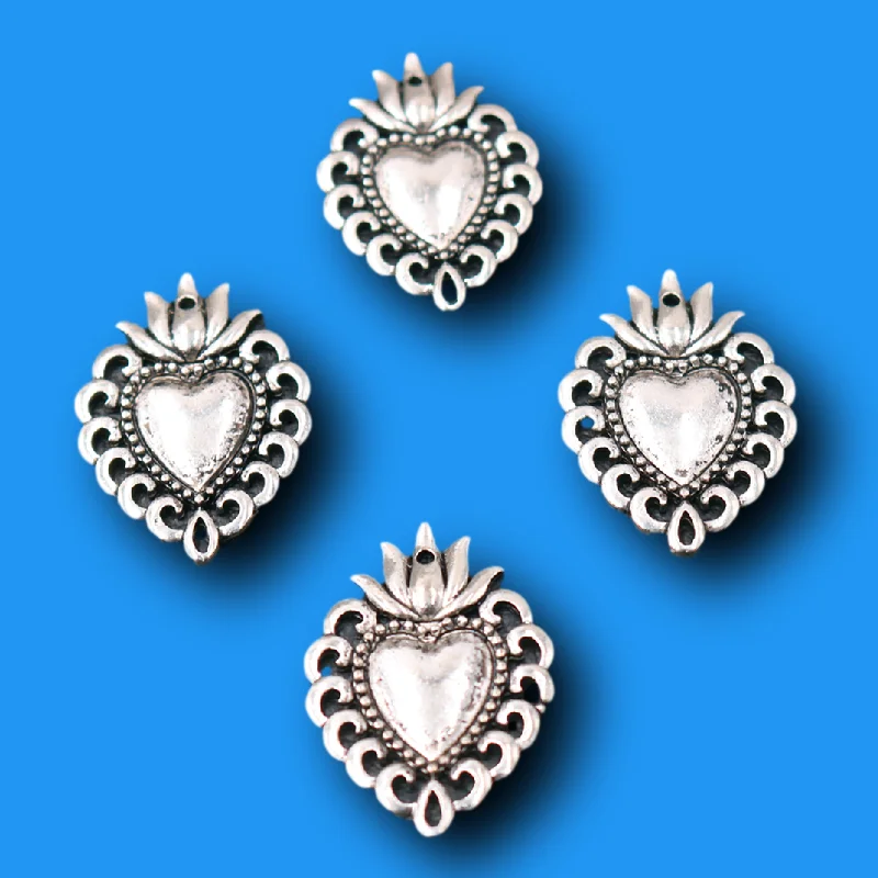 10pcs Silver Plated Catholic Sacred Hearts Pendants Earrings Necklace Accessories DIY Charms Christian Jewelry Crafts Making