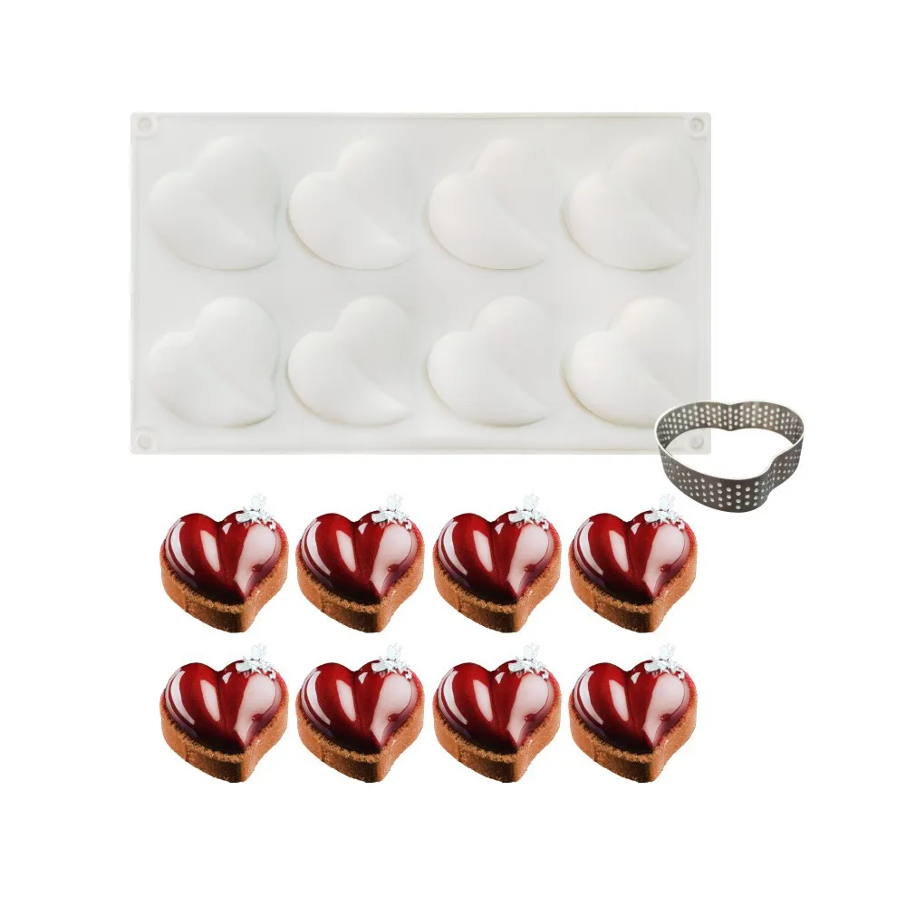 

Heart Tora Set Stainless Steel Cake Mould with Heart Ring and 8 Heart Mousse Biscuit Mould