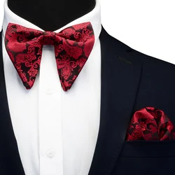 Ricnais Silk Big Bow Tie Set For Men Red White Paisley Pocket Square Bowtie Suit Mens  Business Wedding Hankerchief Ties Gifts