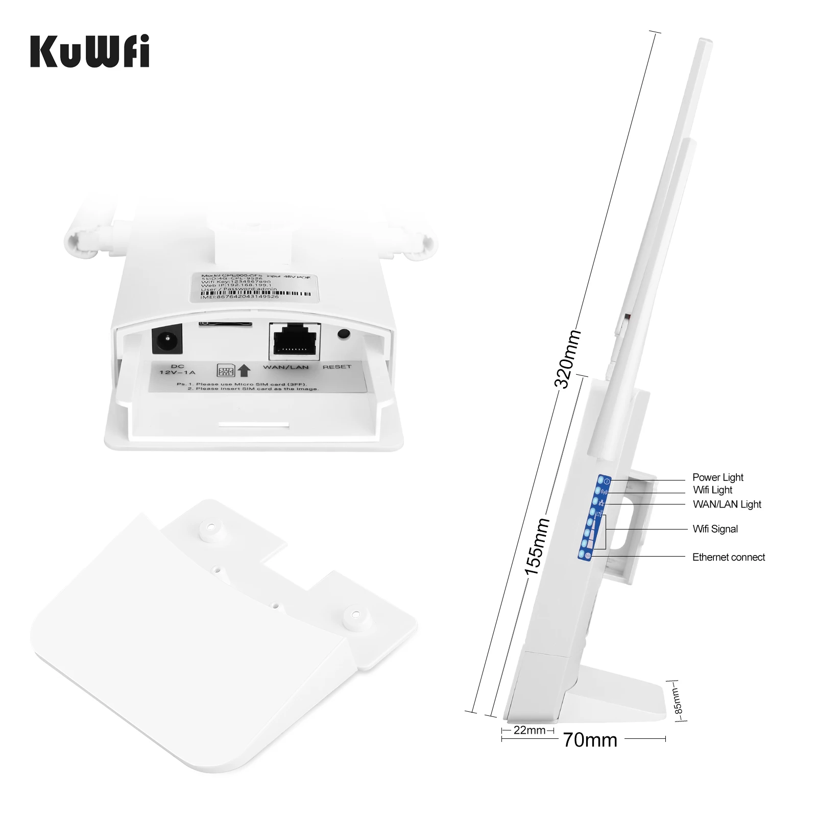 KuWFi Outdoor 4G LTE  Router 150Mbps Wireless Wi-fi Router with External Antenna SIM Card Slot Support 48V POE Switch for Camera