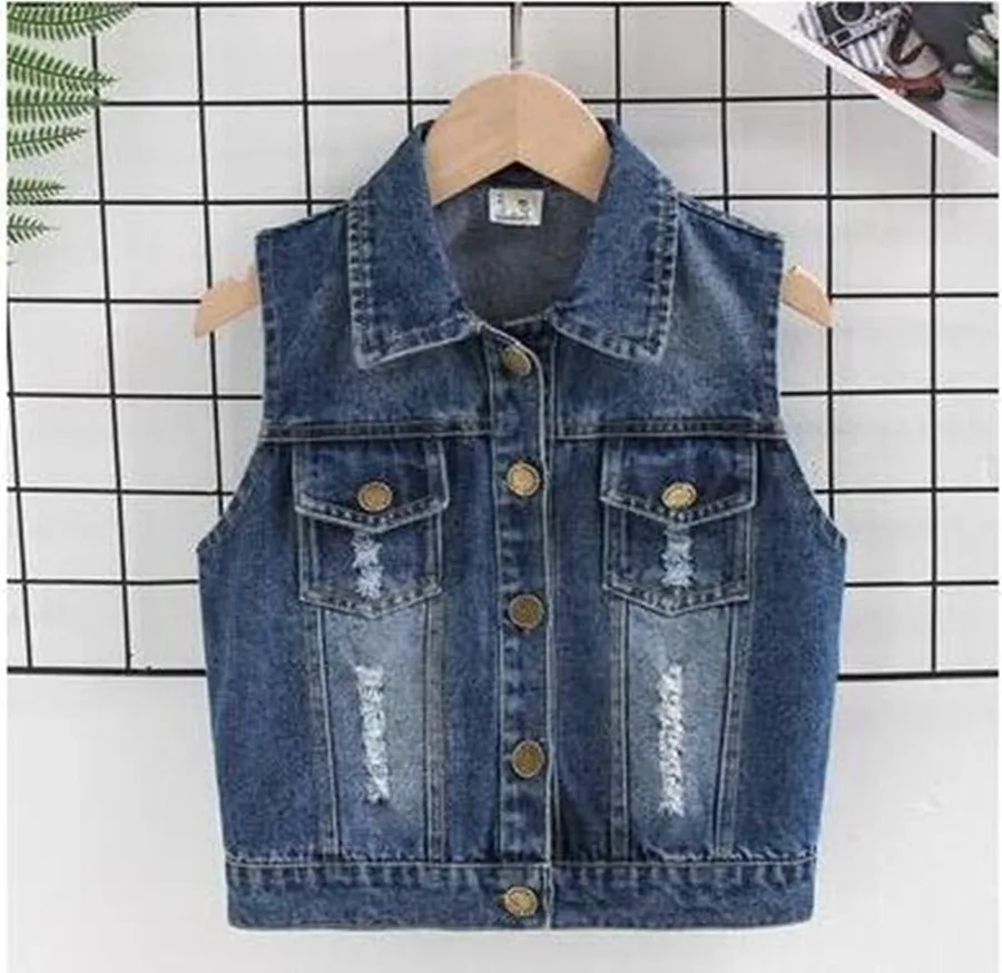 Fashion Casual Kids Boys Denim Vest Waistcoats Baby Girls Classic Denim Coats Spring Autumn Short Jackets Clothin Fit 2-7 Yearsg