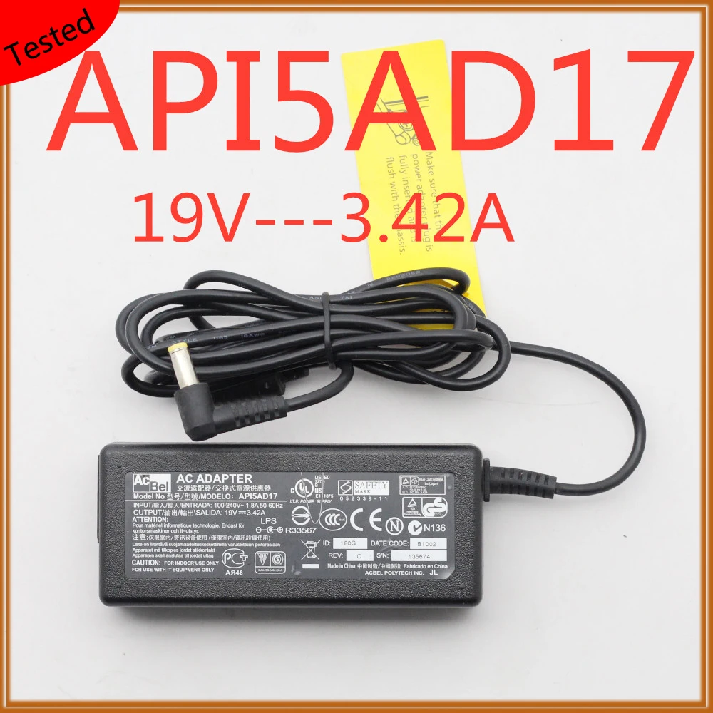 

API5AD17 19V 3.42A Supply Charger Power Supply Charger DC AC Adapters Switching Adapter Power Supply 19V--.42A