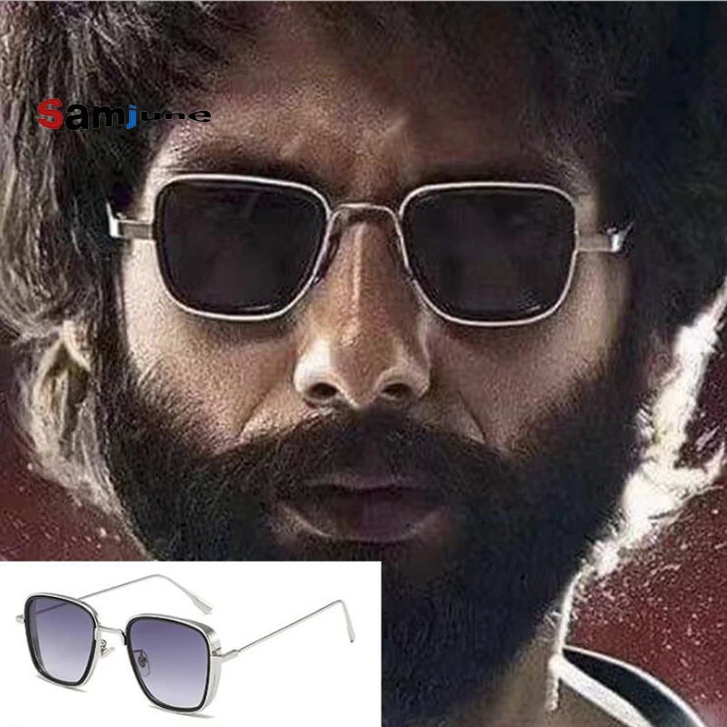 Samjune Luxury Kabir Singh India Movie Sunglasses Men Square Gold Frame Cool Sun Shades Brand Design Red Glasses for Male UV400